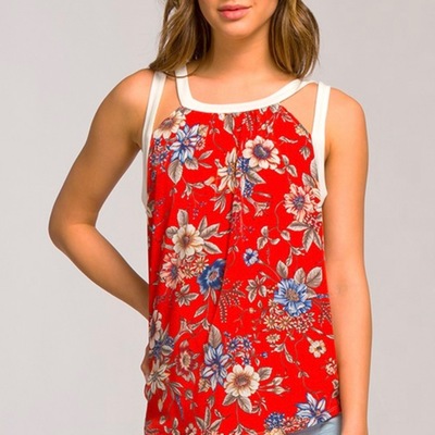 Red floral tank - Thumbnail 1