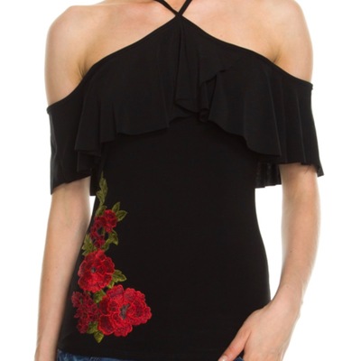 Open shoulder halter