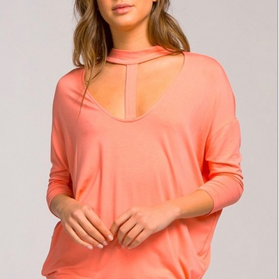 Coral t-neck dolman top