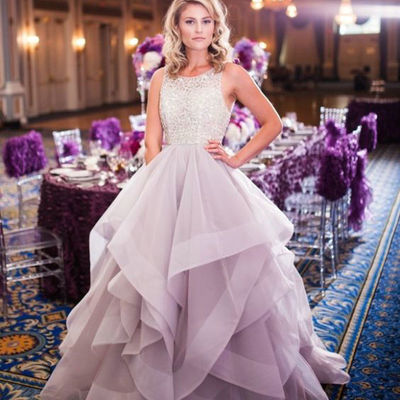 Fashion lilac organza tiered wedding dress