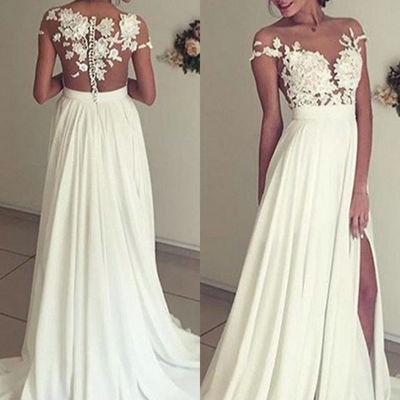Sexy slit wedding dress,lace bridal dress,sexy open back wedding gown