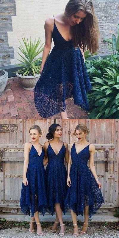 New Arrival Royal Blue Lace Deep V Neck Bridesmaid Dresses 