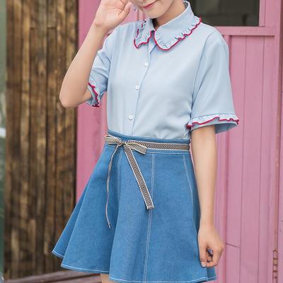 Women flounce short sleeve shirt