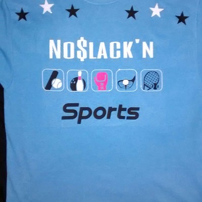 Noslack'n sports. (lightblue,black,red&glitter white) t-shirt.