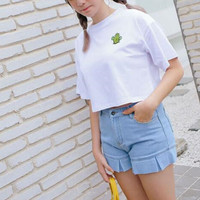 High Waist Ruffled Denim Short - Thumbnail 3