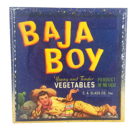 Baja Boy - Young and Tender Vegetables - Vintage Farm Label - Handmade Coaster