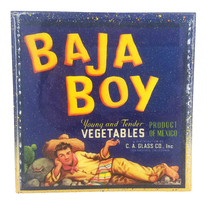 Baja Boy - Young and Tender Vegetables - Vintage Farm Label - Handmade Coaster