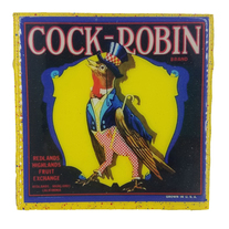 Cock Robin - Redlands Oranges - Vintage Citrus Crate Label - Handmade Coaster