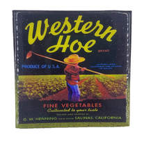 Western Hoe  - Vintage Vegetable Crate Label - Handmade Coaster