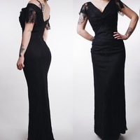 CLAIMED  - Vintage 80s Black Lace Overlay Off-the-Shoulder Gown - Thumbnail 1