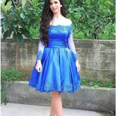 Short prom dress,off shoulder long sleeves graduation dress,sexy royal blue homecoming dress - Thumbnail 3