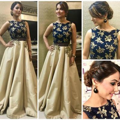 Elegant satin a-line long lace appliques prom evening dresses champagne & navy blue prom party dresses e05