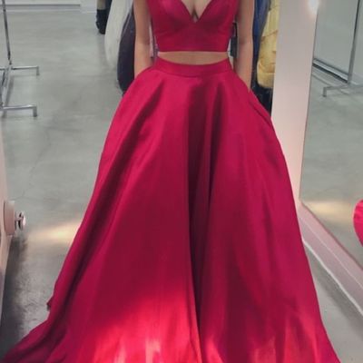 Burgundy prom dresses 2017 two piece a-line sexy spaghetti straps satin prom evening party dresses e06