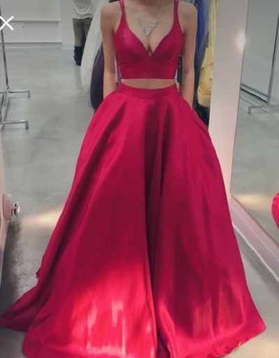 Burgundy Prom Dresses 2017 Two Piece A-line Sexy Spaghetti Straps Satin Prom Evening Party Dresses E06