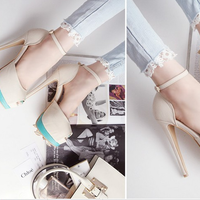 Eoooh Cheap Women Sandals Shoes Suede Leather Black Beige Color High Heel High - Thumbnail 4