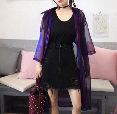 Hologram Gradient Blouse See-through Coat