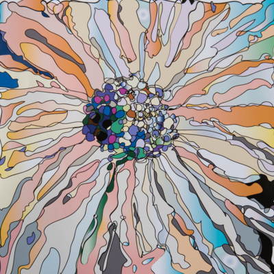 Small metallic print: the big pink flower