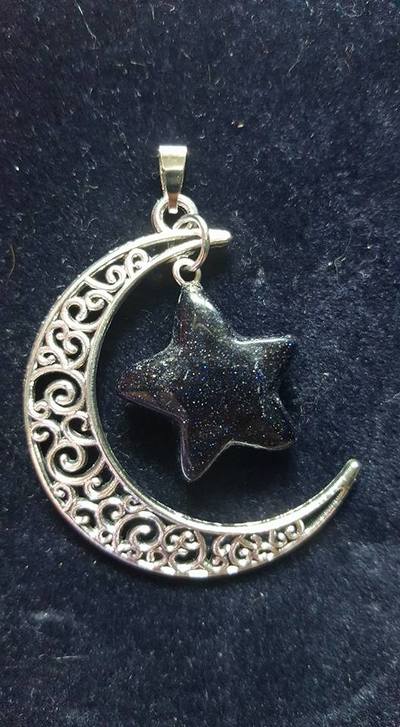 Crescent Moon Pendant - Blue Goldstone