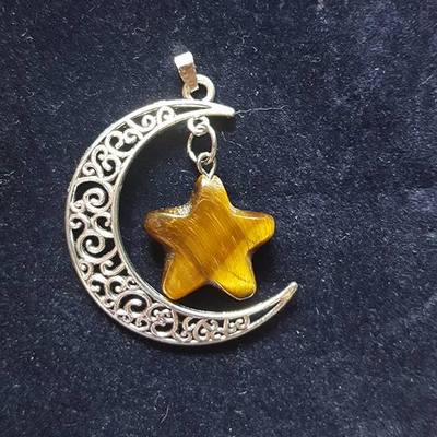 Crescent moon pendant - tiger eye