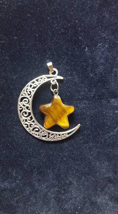 Crescent Moon Pendant - Tiger Eye