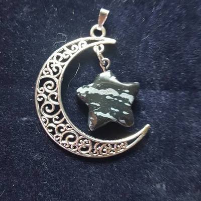 Crescent moon pendant - snowflake obsidian