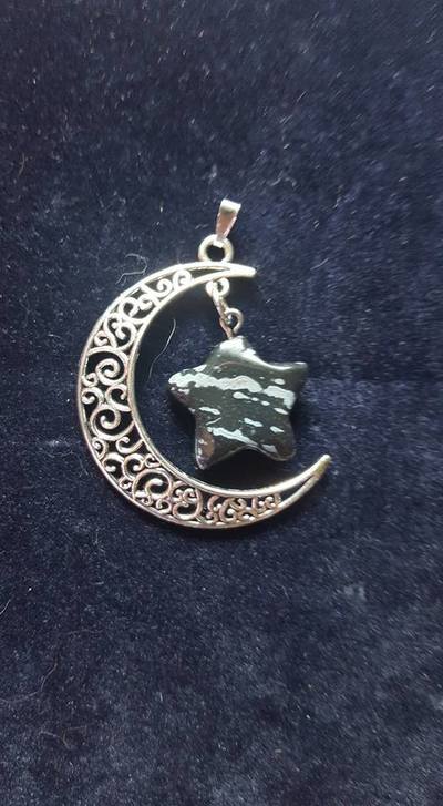 Crescent Moon Pendant - Snowflake Obsidian