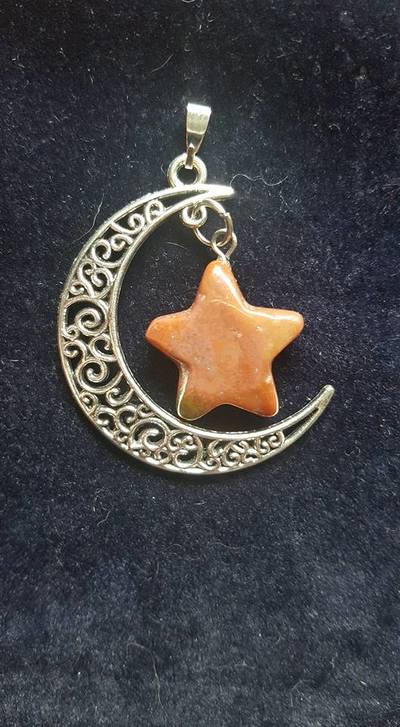 Crescent Moon Pendant - Red Jasper