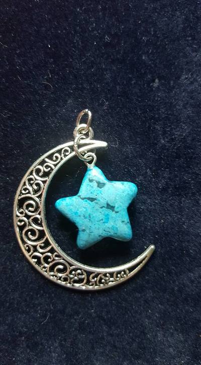 Crescent Moon Pendant - Blue Howlite 
