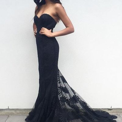 Sexy sweetheart lace mermaid long prom evening dresses  black party prom dresses e14