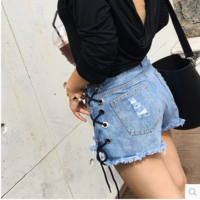 Lace up denim shorts - Thumbnail 1