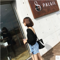 Lace up denim shorts - Thumbnail 3