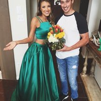 Two Piece Prom Evening Dress 2017 Simple Cheap Satin Spaghetti Straps Long Prom Party Dresses With Pockets E16 - Thumbnail 4