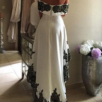 Simple Off-shoulder High Low Lace Prom Dresses Ivory & Black Prom Evening Gowns E19 - Thumbnail 1