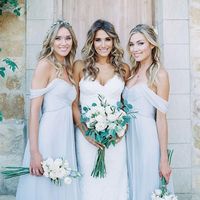 Elegant Baby Blue Off the Shoulder Long Bridesmaid Dresses for Wedding Party - Thumbnail 1