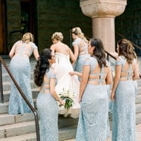 Hot Selling Baby Blue Lace Bridesmaid Dresses for Wedding Party - Thumbnail 1