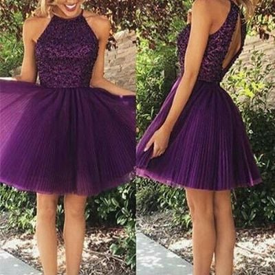 Short cute prom dress,simple design tulle purple prom dress,shinny homecoming dresses,cheap homecoming dress