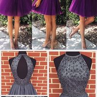 Short Cute Prom Dress,Simple Design Tulle Purple Prom Dress,Shinny Homecoming Dresses,Cheap Homecoming Dress - Thumbnail 1