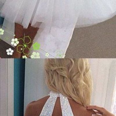 Open back halter homecoming dress,white homecoming dress, mini prom dress,sexy prom dress, elegant prom dress, prom dress 2017, 78996
