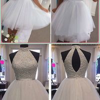 Open back Halter homecoming dress,White homecoming dress, Mini Prom dress,Sexy prom dress, elegant prom dress, prom dress 2017, 78996 - Thumbnail 2