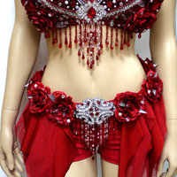 Red Rose Glitter Fairy Costume Dance Festival Rave Bra Halloween - Thumbnail 1