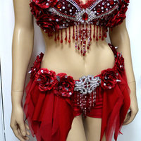 Red Rose Glitter Fairy Costume Dance Festival Rave Bra Halloween - Thumbnail 2