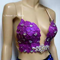 Disney Princess Ariel Iridescent Dragon Scale Mermaid Plunge Bra Top Cosplay Dance Costume Rave Bra Wear Halloween - Thumbnail 2