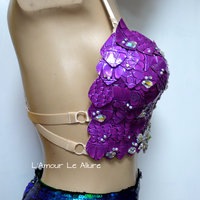 Disney Princess Ariel Iridescent Dragon Scale Mermaid Plunge Bra Top Cosplay Dance Costume Rave Bra Wear Halloween - Thumbnail 3