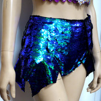 Disney Princess Ariel Iridescent Green Dragon Scale Mermaid High Waisted Sequin Shorts Cosplay Dance Costume Rave Bra Wear Halloween - Thumbnail 2