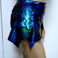 Disney Princess Ariel Iridescent Green Dragon Scale Mermaid High Waisted Sequin Shorts Cosplay Dance Costume Rave Bra Wear Halloween - Thumbnail 3
