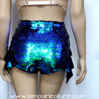 Disney Princess Ariel Iridescent Dragon Scale Mermaid Plunge Bra With Sequins Shorts Cosplay Dance Costume Rave Bra Wear Halloween - Thumbnail 4