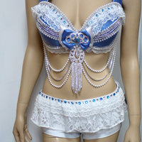 Disney Princess Cinderella Diamond Bra Top and Skirt Costume Cosplay Dance Costume Rave Halloween Burlesque Show Girl - Thumbnail 2