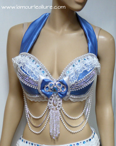 Disney Princess Cinderella Diamond Bra Top Costume Cosplay Dance Costume Rave Halloween Burlesque Show Girl