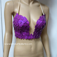 Purple Iridescent Dragon Scale Mermaid Plunge Bra Top Cosplay Dance Costume Rave Bra Wear Halloween - Thumbnail 2