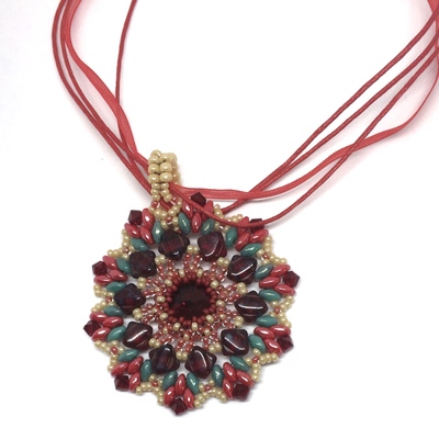 July Ruby Red Firework Crystal Woven Pendant